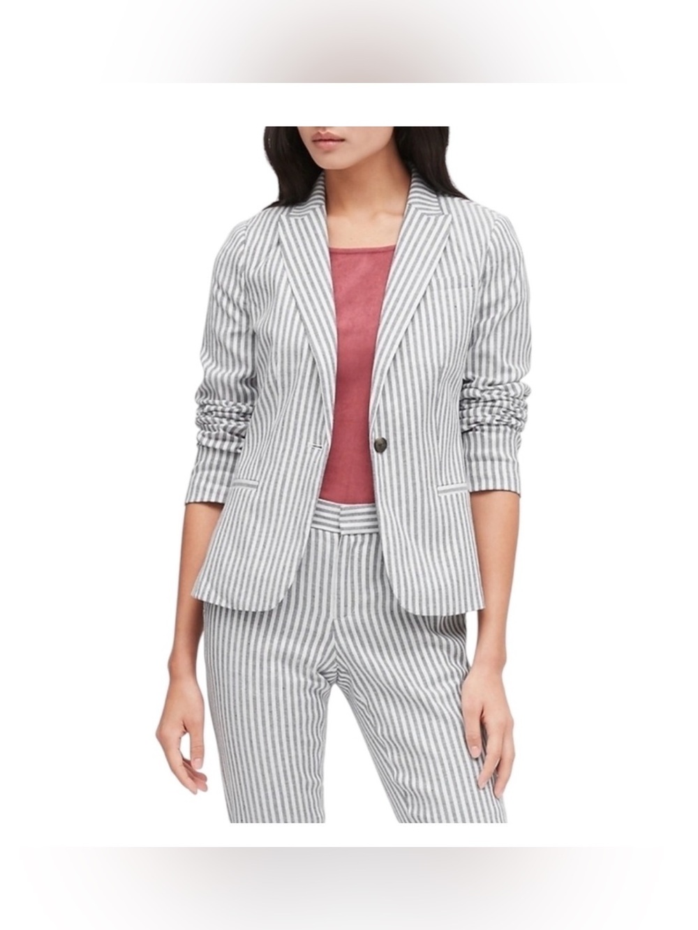 Banana Republic Gray&White Striped Blazer- linen & cotton blend. Classic fit